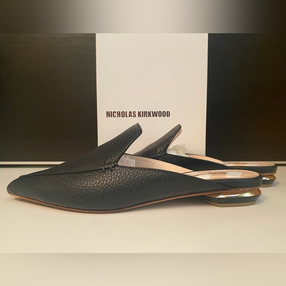 Nicholas Kirkwood Black Leather Beya Slip-on Mules Flats Loafers Shoes 38 *Mint* - Picture 6 of 8